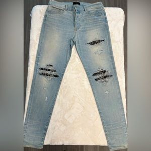 Men’s AMIRI MX1 Animal-Print Distressed Skinny Jeans